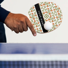 Raquete De Ping Pong Flores Laranja, Padrão Floral, Boho, Seu Nome