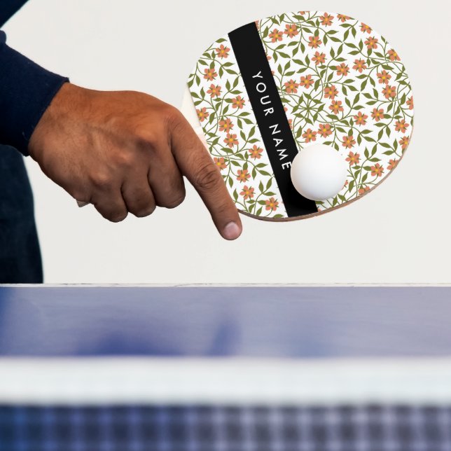 Raquete De Ping Pong Flores Laranja, Padrão Floral, Boho, Seu Nome (Insitu)