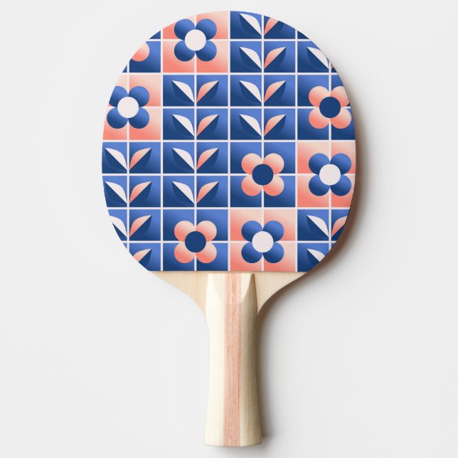 Raquete De Ping Pong Flores retrorestilizadas: padrão mosaico. (Frente)