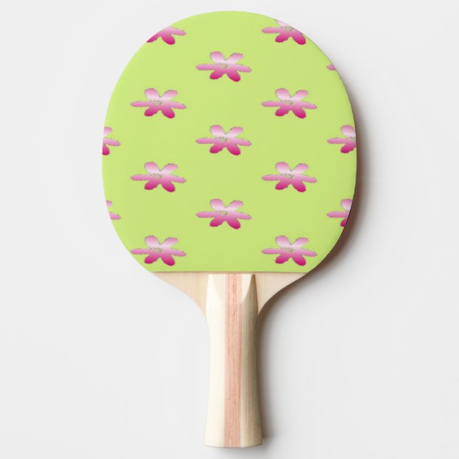 Raquete De Ping Pong Flores vermelhas em verde (Frente)