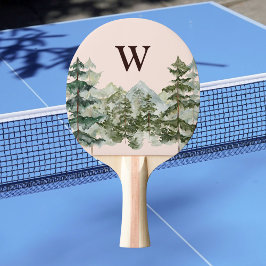 Raquete De Ping Pong Floresta de Pinheiros em Aquarela Monograma & Mont