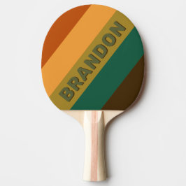 Raquete De Ping Pong Floresta Vintage com Listras Ousadas e Nome