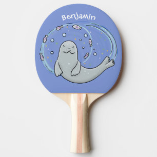 Raquete De Ping Pong Foca-branca e ilustração de desenho animado de azu