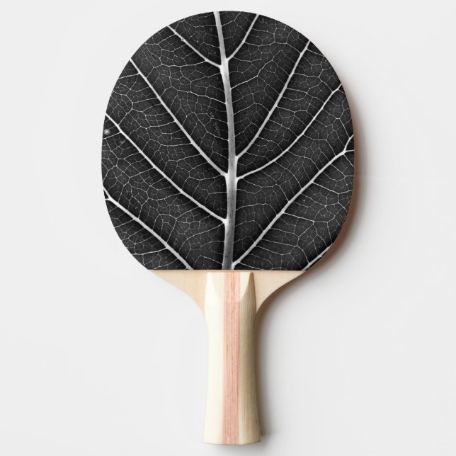 Raquete De Ping Pong Folha brilhante em preto e branco close-up (Frente)