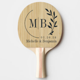 Raquete De Ping Pong Folha de Bambu Leve Monograma de Casamento