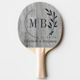 Raquete De Ping Pong Folha de Madeira Cinza Monograma de Casamento