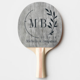 Raquete De Ping Pong Folha de Madeira Cinza Monograma de Casamento