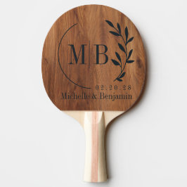 Raquete De Ping Pong Folha de Madeira de Bordo Casamento Monograma BK