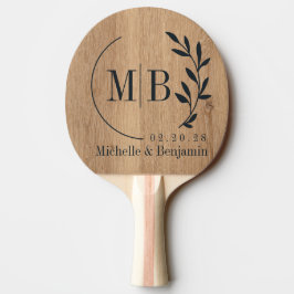 Raquete De Ping Pong Folha de Madeira de Teca Clara Monograma de Casame