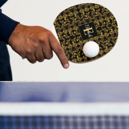 Raquete De Ping Pong Folha ouro e luxo negro | Monograma personalizado