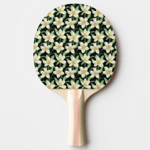 Raquete De Ping Pong Folha verde de flores brancas de forma contínua tr