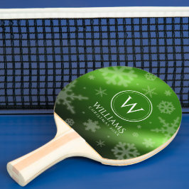 Raquete De Ping Pong Folha Verde Festiva Snowflakes Monograma Nome