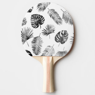 Raquete De Ping Pong Folhas de palma preta: vintage sem costura.