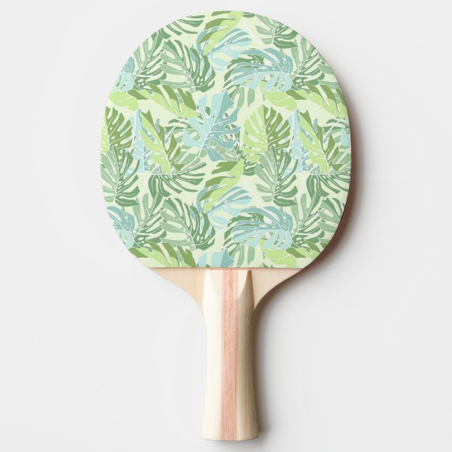Raquete De Ping Pong Folhas de Palmeiras Tropicais Pastel (Frente)