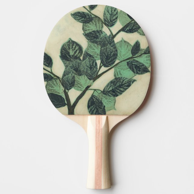 Raquete De Ping Pong Folhas e Ramificações no Fundo de Creme (Frente)