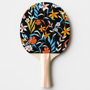 Raquete De Ping Pong Folhas tropicais coloridas: padrão de fundo escuro