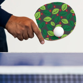 Raquete De Ping Pong Folhas Verdes, Berries Vermelhos, Padrão De Folhas