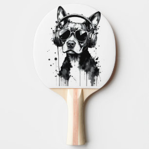 Raquete De Ping Pong fones de ouvido de cães legal Coroa preta e tinta
