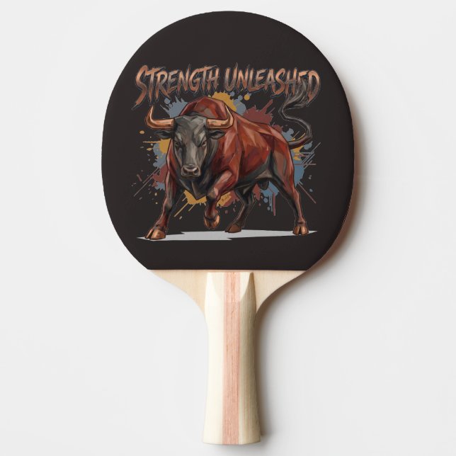 Raquete De Ping Pong Força Desencadeada Touro de Carga Design Gráfico (Frente)