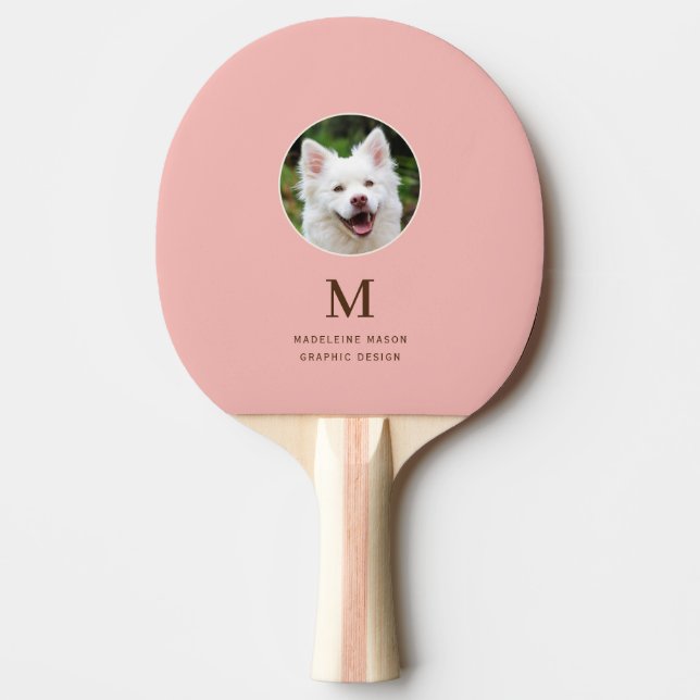 Raquete De Ping Pong Foto Pet Rosa Pêssego Personalizada (Frente)