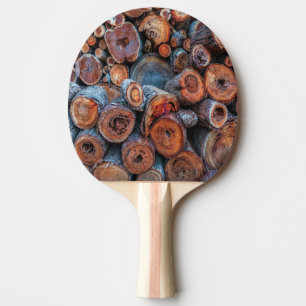 Raquete De Ping Pong Fotografia de Troncos de Árvore Cortados Empilhado