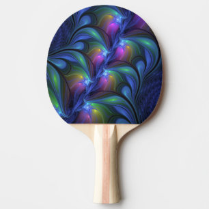 Raquete De Ping Pong Fractal verde cor-de-rosa azul abstrato luminoso