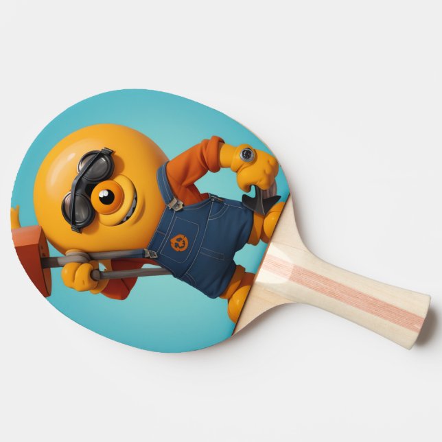 Raquete De Ping Pong Fröhlicher Baumeister – Gelber Held mit Hammer   (Lateral)