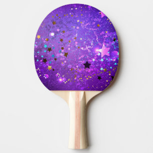 Raquete De Ping Pong Fundo de folhas roxas com estrelas