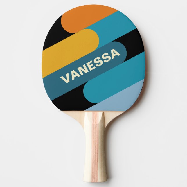 Raquete De Ping Pong Fusão Arco-íris Negro com Nome (Frente)