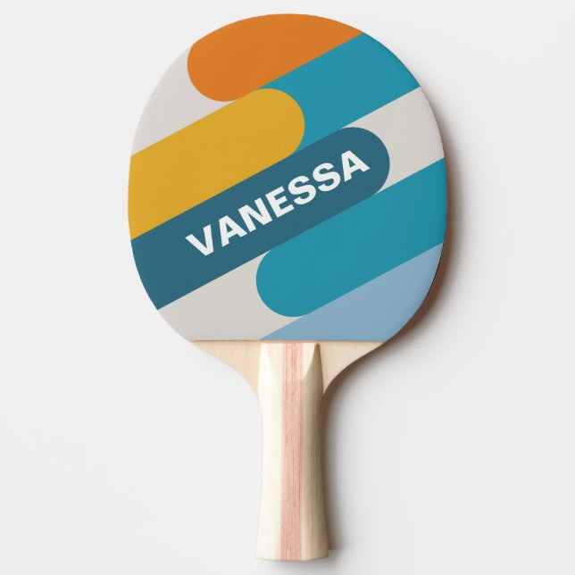 Raquete De Ping Pong Fusão Arco-íris Retro com Nome (Frente)
