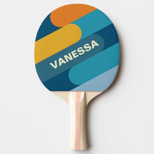 Raquete De Ping Pong Fusão do Sol Azul com Nome (Frente)