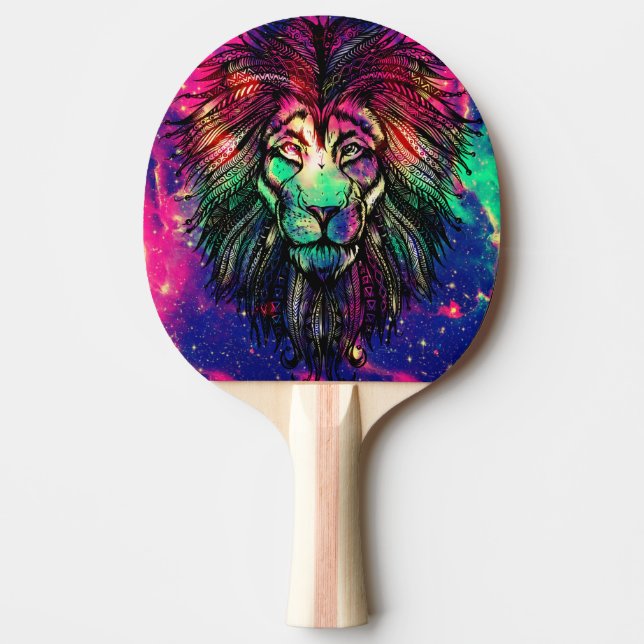 Raquete De Ping Pong Galáxia do Hipster Rainbow Lion (Frente)