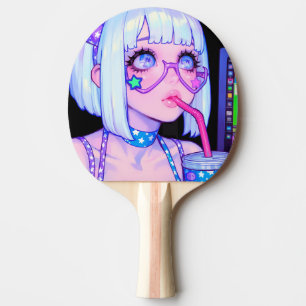 Raquete De Ping Pong Garota da Internet Pastel com Óculos de Estrela