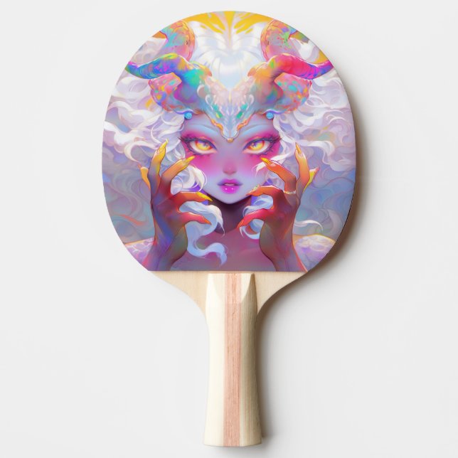 Raquete De Ping Pong Garota Demônio Celestial com Cavalos Arco-Íris (Frente)