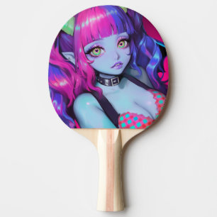 Raquete De Ping Pong Garota do Demônio Neon Olhos de Coração