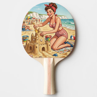 Raquete De Ping Pong Garota Pin Up Vintage Construindo Castelo de Areia