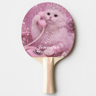 Raquete De Ping Pong Gatinha Princesa Glamurosa Usando Telefone Rosa