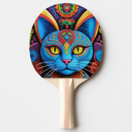 Raquete De Ping Pong Gato Abstrato Com Olhos Amarelos