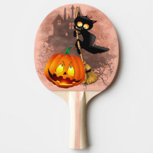 Raquete De Ping Pong Gato assustado com o personagem do Dia das Bruxas