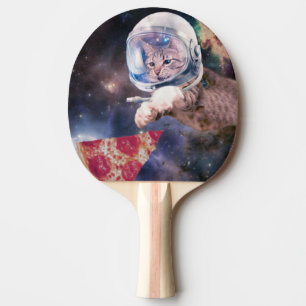 Raquete De Ping Pong Gato astronauta caçando uma fatia de pizza
