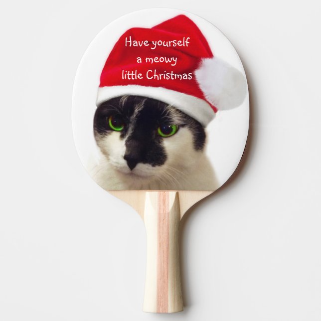 Raquete De Ping Pong Gato com Papai noel (Frente)
