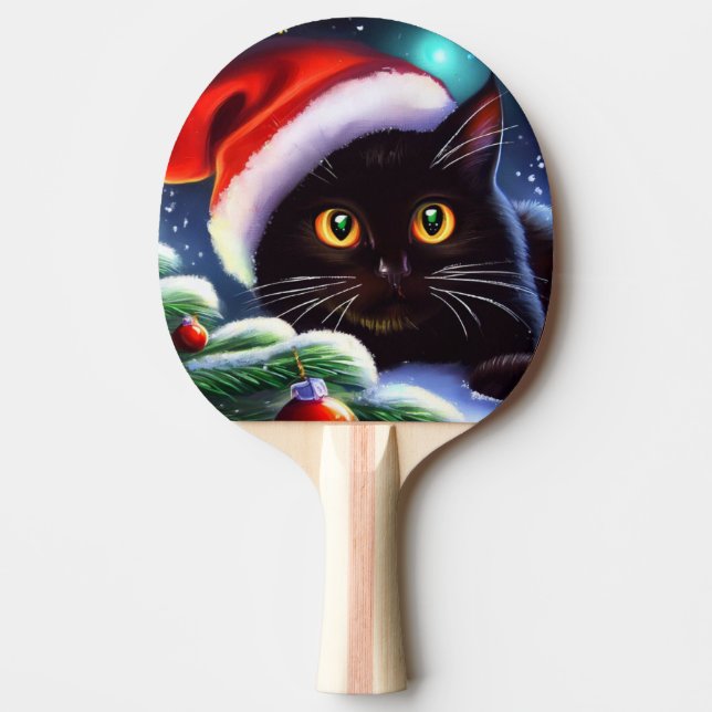 Raquete De Ping Pong Gato de Natal (1) (Frente)