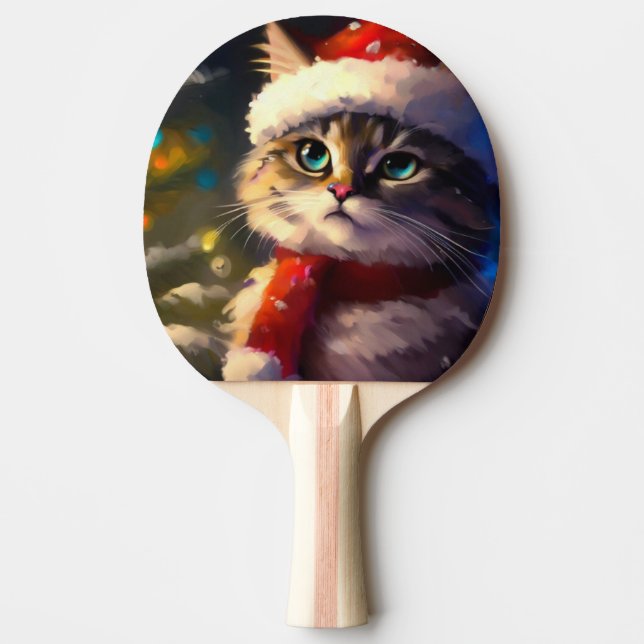 Raquete De Ping Pong Gato de Natal (5) (Frente)