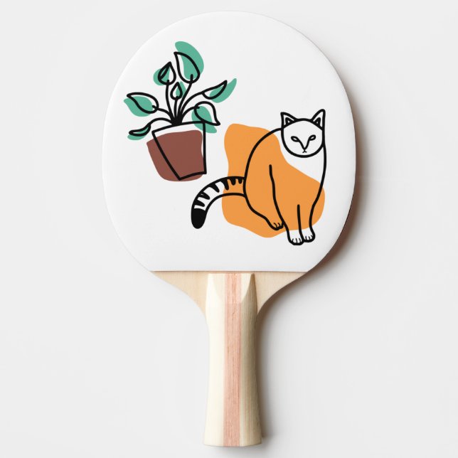 Raquete De Ping Pong Gato e planta (Frente)
