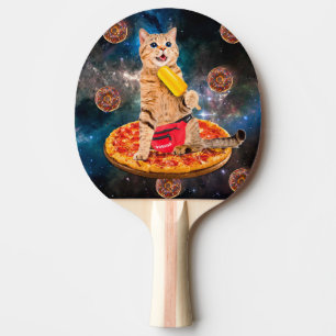 Raquete De Ping Pong Gato em pizza comendo gelo
