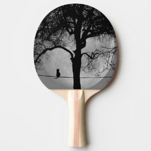 Raquete De Ping Pong Gato em uma lua cheia de fio