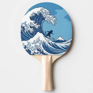 Raquete De Ping Pong Gato Engraçado Surfando a Grande Onda de Kanagawa 