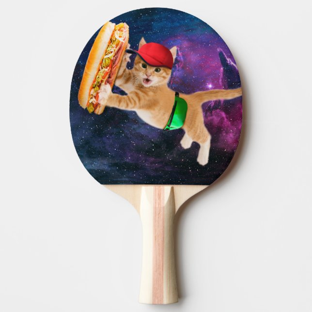 Raquete De Ping Pong Gato espacial com bonés e mochila (Frente)