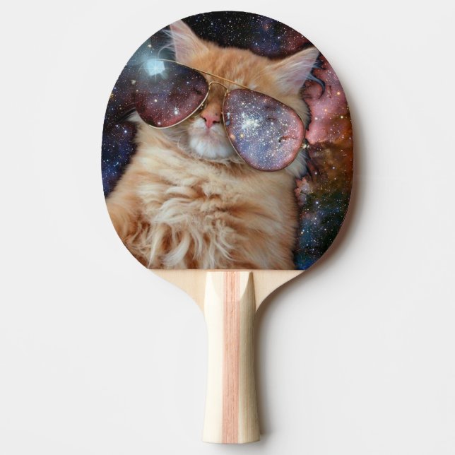 Raquete De Ping Pong Gato espacial vestindo óculos escuros (Frente)