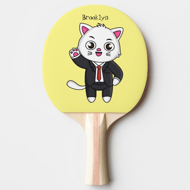 Raquete De Ping Pong Gato gatinho bonito em desenho animado de terno (Frente)